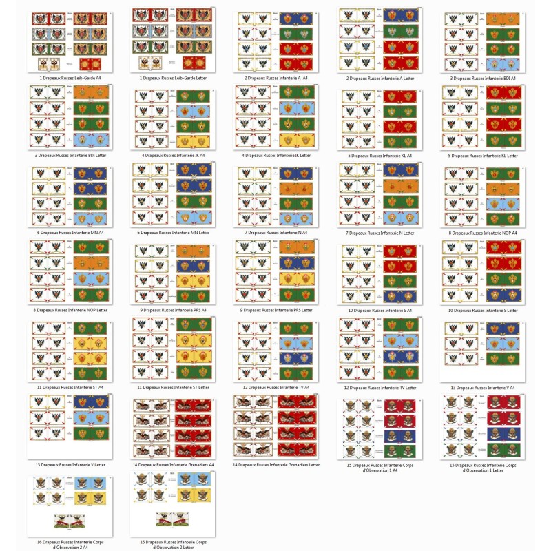 Armée Russe - Infanterie: Drapeaux à Imprimer (16 planches)